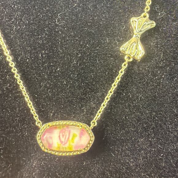 Kendra Scott Elisa Bow Gold Necklace LoveShackFancy Luna Rosa Pink Illusion NEW - Picture 8 of 11